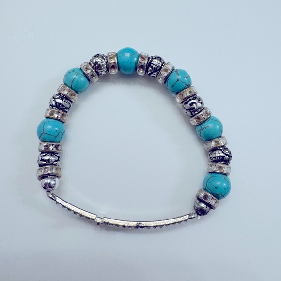 Silver and Turquoise Beaded Cross Bracelet Fashion Jewelry - Picture 2 of 5